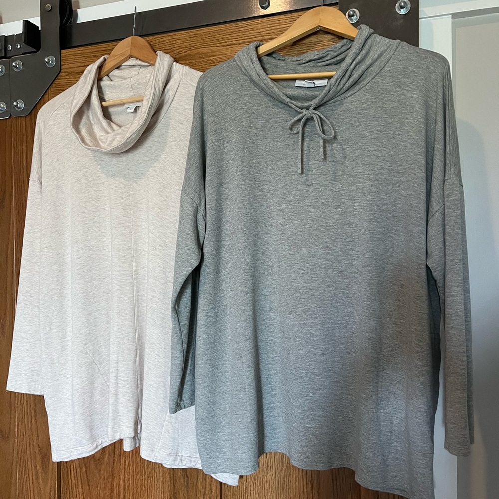 2 Cozy J Jill Pure Jill Terry Tunic sweaters 2X Gray and Cream